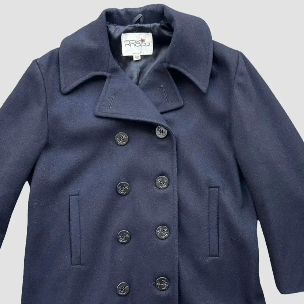 Fox Knapp Navy Wool Peacoat Men’s Size 42 USA Made Double Breasted Military Coat